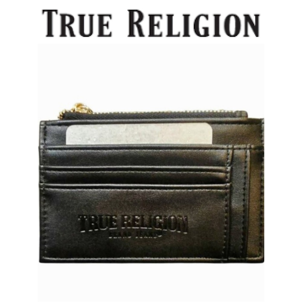 True Religion Logo Zip-Up CC Holder Wallet- Black